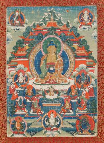 THANGKA DU PARADIS OCCIDENTAL SUKHAVATI.Tibet, 19e s. 61 × 4...