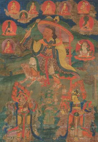 THANGKA DE L'ARHAT DHARMATALA.Tibet, fin du 16e siècle. 68 ×...