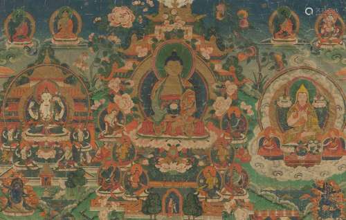 THANGKA DU PARADIS D'AMITHABA.Tibet, 19e s. 58 x 91 cm (cham...