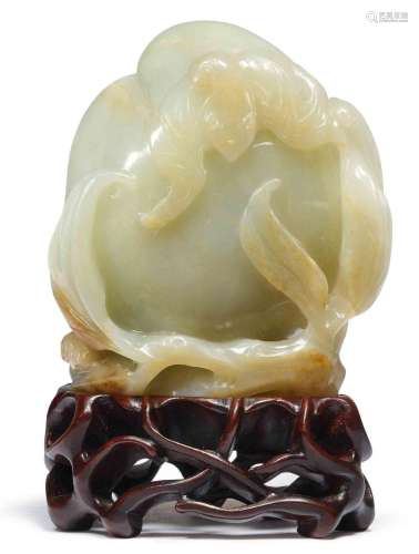 POISSON DE JADE.Chine, 18e/19e s. L 11 cm.Jade couleur sélad...