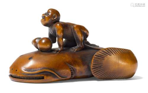 NETSUKE DE KADORI MYOJIN SUR NAMAZU.Japon