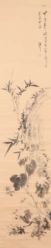 佚名 竹石花卉 水墨紙本立軸