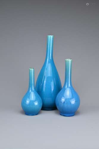 GROUP OF THREE CHINESE / JAPANESE TURQUOISE GLAZED PORCELAIN...