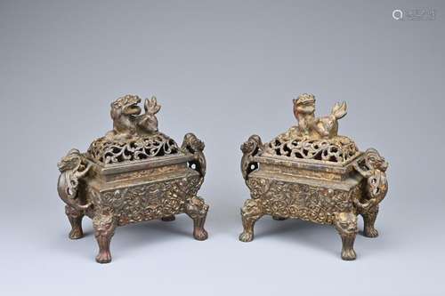 A PAIR OF CHINESE GILT BRONZE INCENSE BURNERS