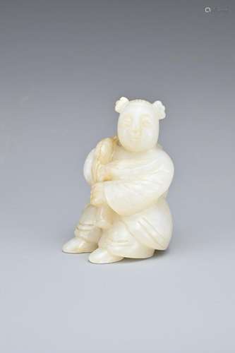 A CHINESE PALE CELADON JADE CARVING OF A BOY