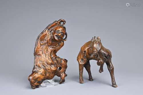 TWO CHINESE ROOT CARVINGS, QING DYNASTY