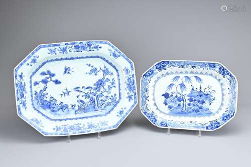 TWO CHINESE BLUE AND WHITE PORCELAIN DISHES, 18TH CENTURY