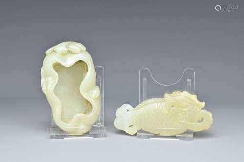 TWO CHINESE PALE CELADON JADE ITEMS