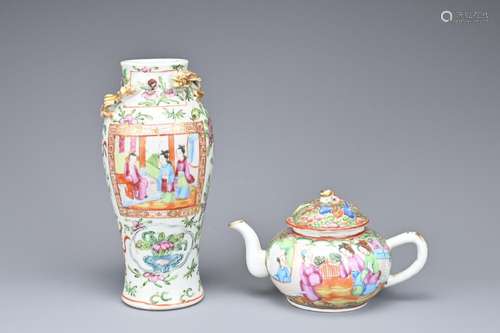 TWO CHINESE CANTON FAMILLE ROSE PORCELAIN ITEMS, 19TH CENTUR...