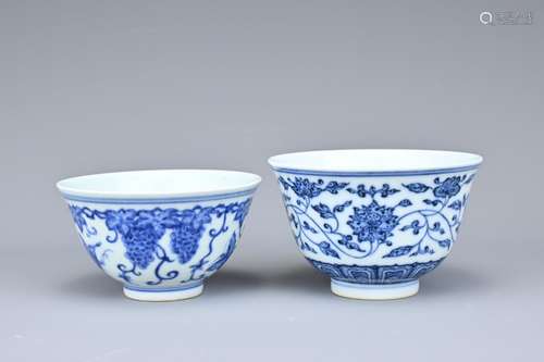 TWO CHINESE BLUE AND WHITE PORCELAIN CUPS