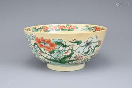 A CHINESE CAFE AU LAIT GROUND FAMILLE VERTE PORCELAIN BOWL, ...