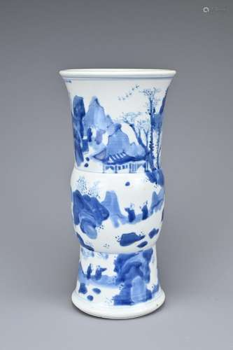 A CHINESE BLUE AND WHITE PORCELAIN GU SHAPED VASE