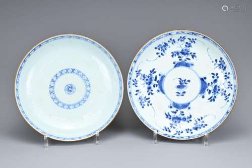 TWO CHINESE BLUE AND WHITE PORCELAIN DISHES, 18TH CENTURY