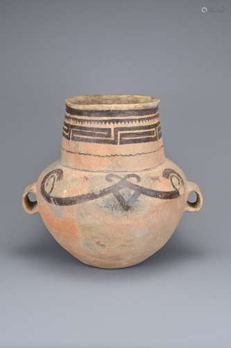 A LARGE CHINESE NEOLITHIC / BRONZE AGE PAINTED POTTERY JAR, ...