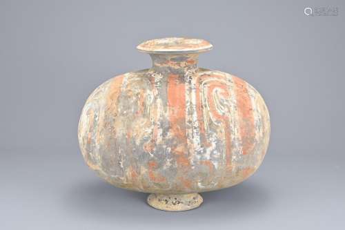 A CHINESE PAINTED POTTERY COCOON JAR, HAN DYNASTY