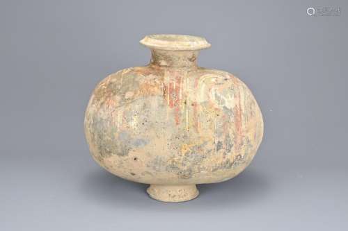 A CHINESE PAINTED POTTERY COCOON JAR, HAN DYNASTY