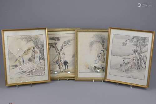 FOUR CHINESE FRAMED PAINTINGS, CIRCA 1900