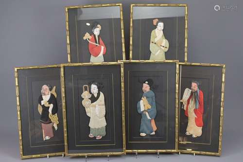 SIX CHINESE FRAMED SILK PICTURES OF FIGURES, 20TH CENTURY