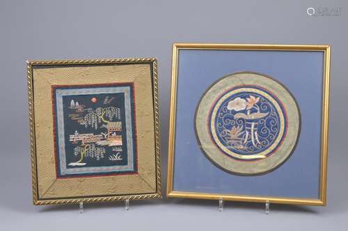 TWO CHINESE FRAMED SILK EMBROIDERIES, LATE QING/REPUBLIC