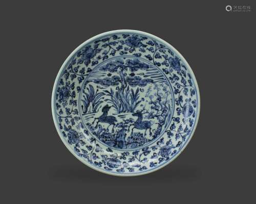 A Good Blue and White Dish with Two Deer, late 15th century1...
