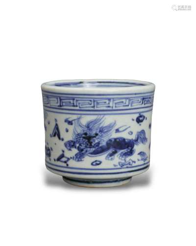 A Rare Blue and White Lions Censer, Tianshun明天顺 青花狮纹香...