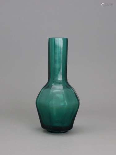 A Green Glass Bottle Vase, incised Guangxu four character ma...