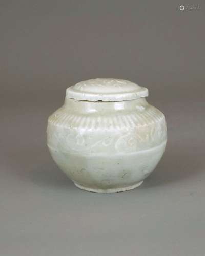 A moulded Qingbai Jar and Cover, Song Dynasty宋 青白釉印花卉...