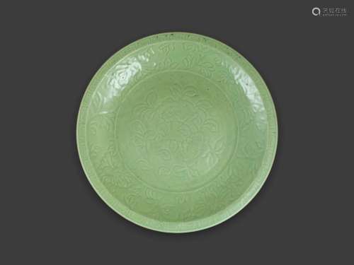 A Good Large Carved Longquan Celadon Dish, 14th/15th century...