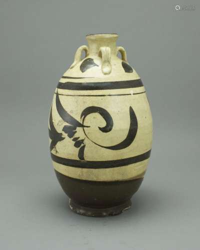 An Ovoid Cizhou Vase, Yuan dynasty元 磁州窑白地黑花瓶