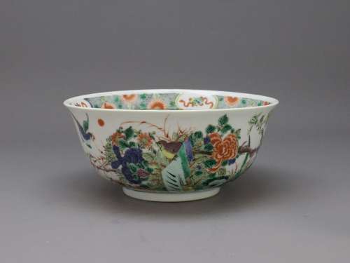 A 'famille verte' Bowl, 19th/20th century19/20世纪 五彩花鸟纹...
