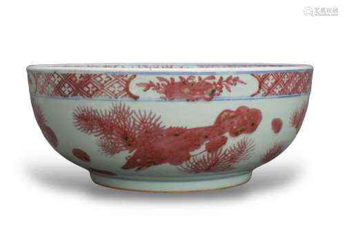 A Good Underglaze Red decorated Bowl, Qing dynasty清 釉里红鱼...