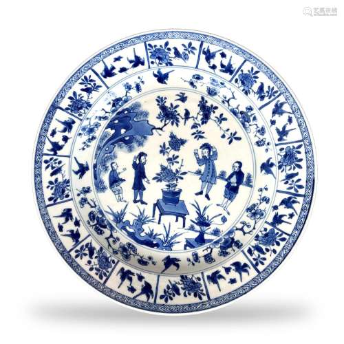 A Blue and White European Subject Plate, Kangxi清康熙 青花欧...