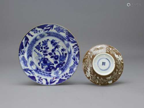 Two Blue and White Dishes, Kangxi清康熙 青花盘 一组两件