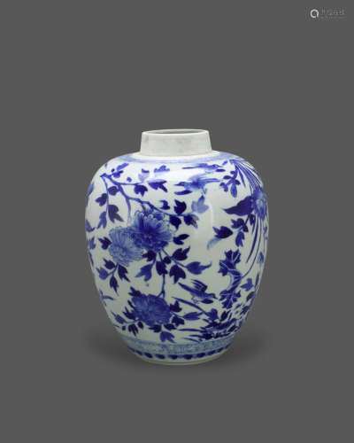 A Blue and White Ginger Jar, Kangxi 清康熙 青花花鸟纹罐
