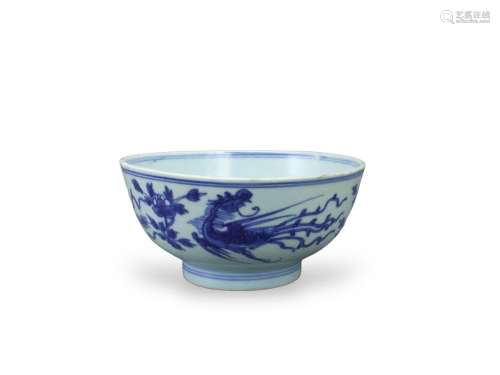 A Blue and White Phoenix Bowl, Kangxi 清康熙 青花凤凰纹碗