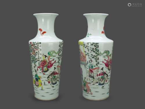 A Pair of  'Generals of the Yang Family' Rouleau Vases, Yong...