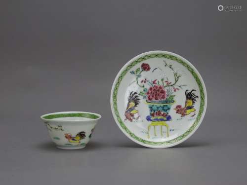 A 'Rose Verte' Teacup and Saucer, Yongzheng Period, Qing Dyn...