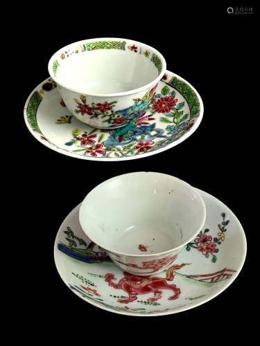 Two 'famille rose 'Teacups and Saucers, Yongzheng 清雍正 粉彩...