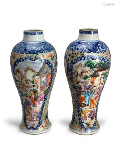 A Pair of 'Mandarin Palette' Vases, Qianlong 清乾隆 粉彩人物...