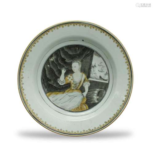 An 'en grisaille' Seamstress Pattern Soup Plate, Qianlong 清...