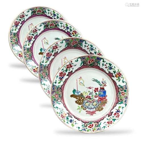 A Set of Four 'famille rose' Plates, early Qianlong 清乾隆早...