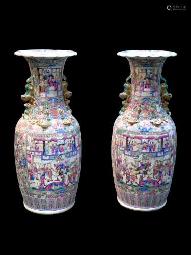 An Imposing Pair of Canton 'famille rose' Vases, 19th centur...