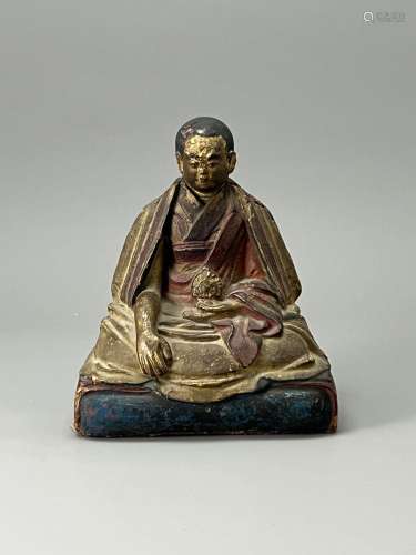 A Tibetan Pottery Seated Monk, 19th century 19世纪 西藏僧人陶...
