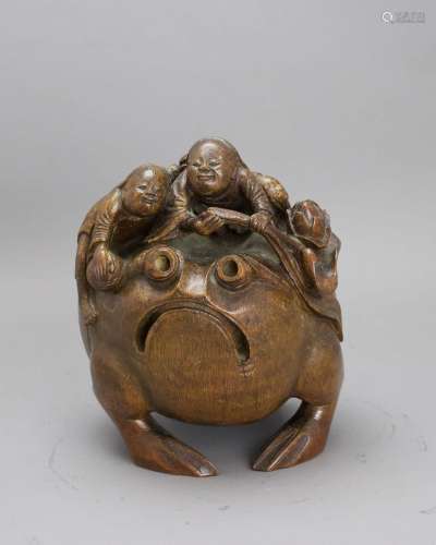 An amusing Bamboo Group of  a  Toad and the He He Twins, c.1...