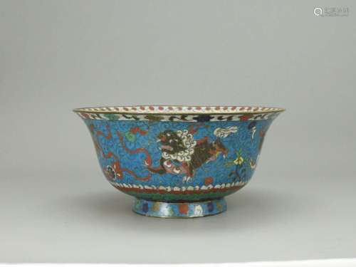 A Rare Cloisonné 'Lions' Bowl, Middle Ming Dynasty 明中期 铜...