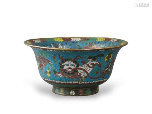 A Cloisonné 'Lions' Bowl, Middle Ming dynasty 明中期 铜胎掐丝...