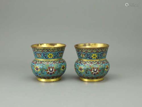 A Good Pair of Cloisonné Zhadou,  Qianlong period 清乾隆 铜胎...