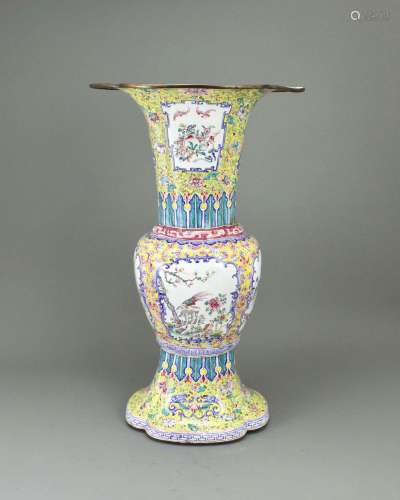 A Rare Canton Enamel Beaker Vase, Yongzheng/early Qianlong 清...