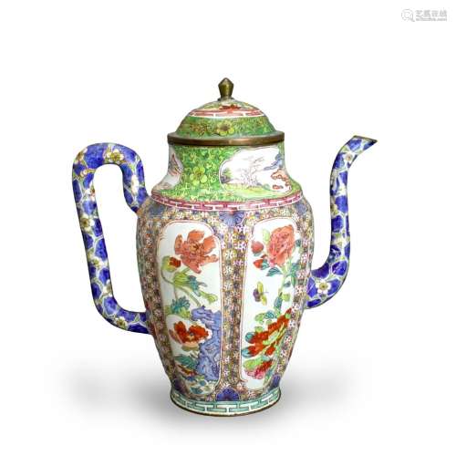 An Unusual Lobed Canton Enamel Winepot and Cover, Yongzheng ...