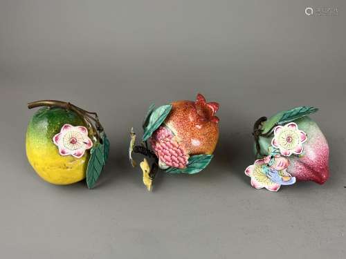 Three charming Canton Enamel Models of Fruit, 19th century 1...
